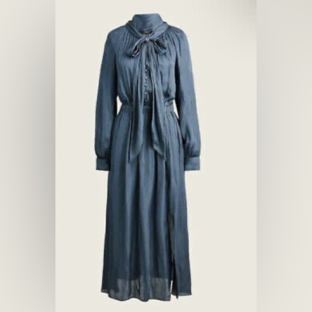 J. Crew Long Sleeve Featherweight Satin Tie Neck Dress